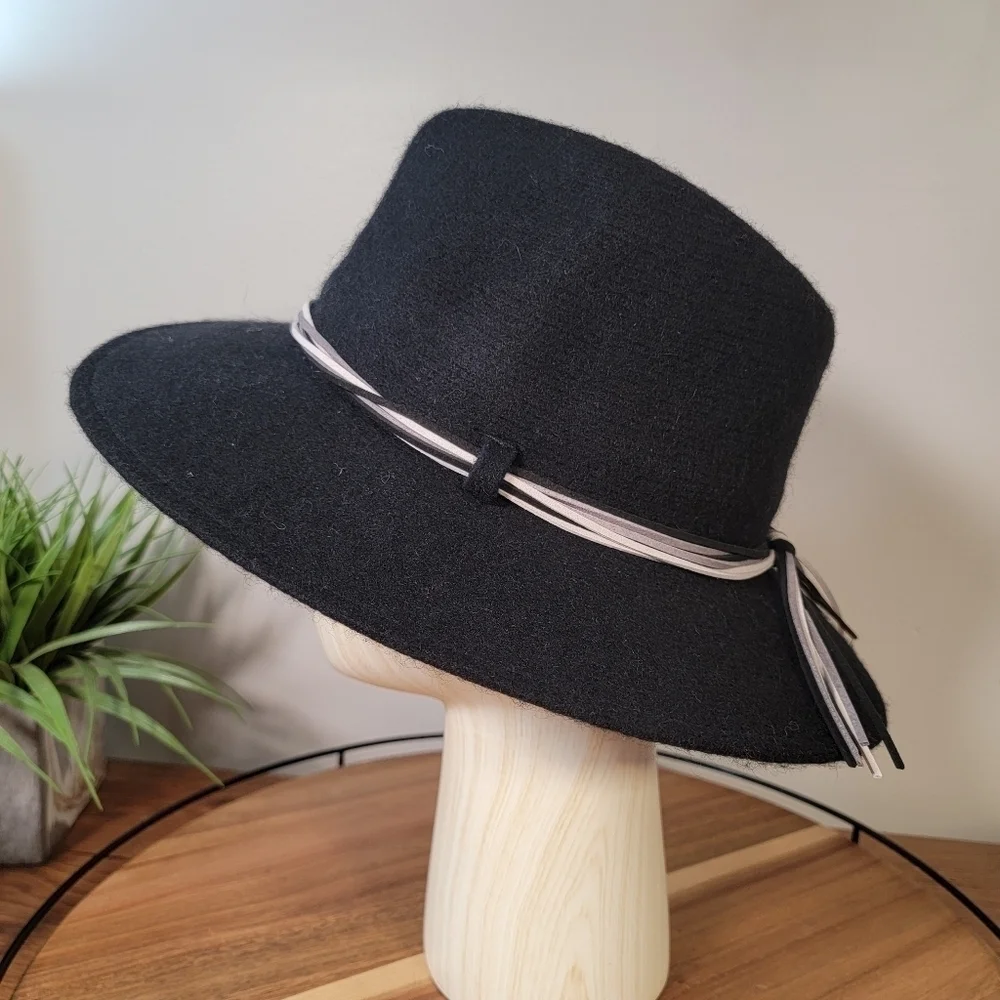 Pretty Persuasions Black wool blend Wide Brim Fedora Winter Hat Women's OS